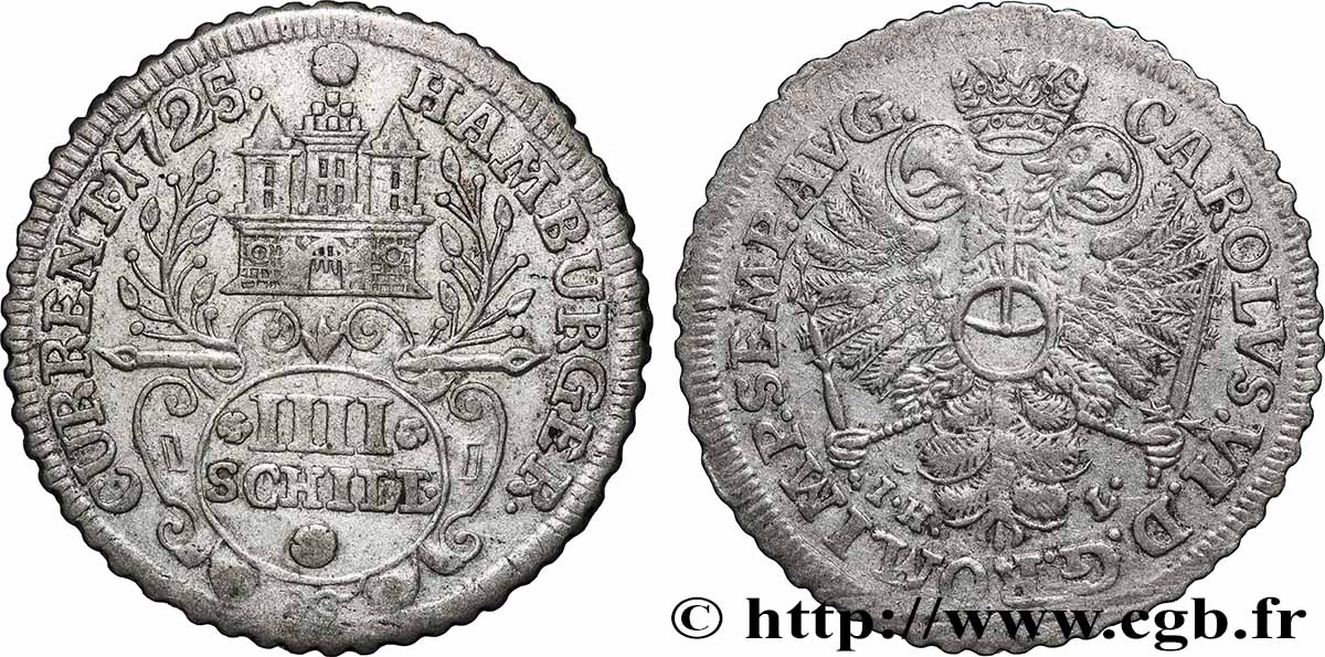 DEUTSCHLAND - HAMBURG FREIE STADT 4 Schilling armes de la ville  1725 Hambourg SS 