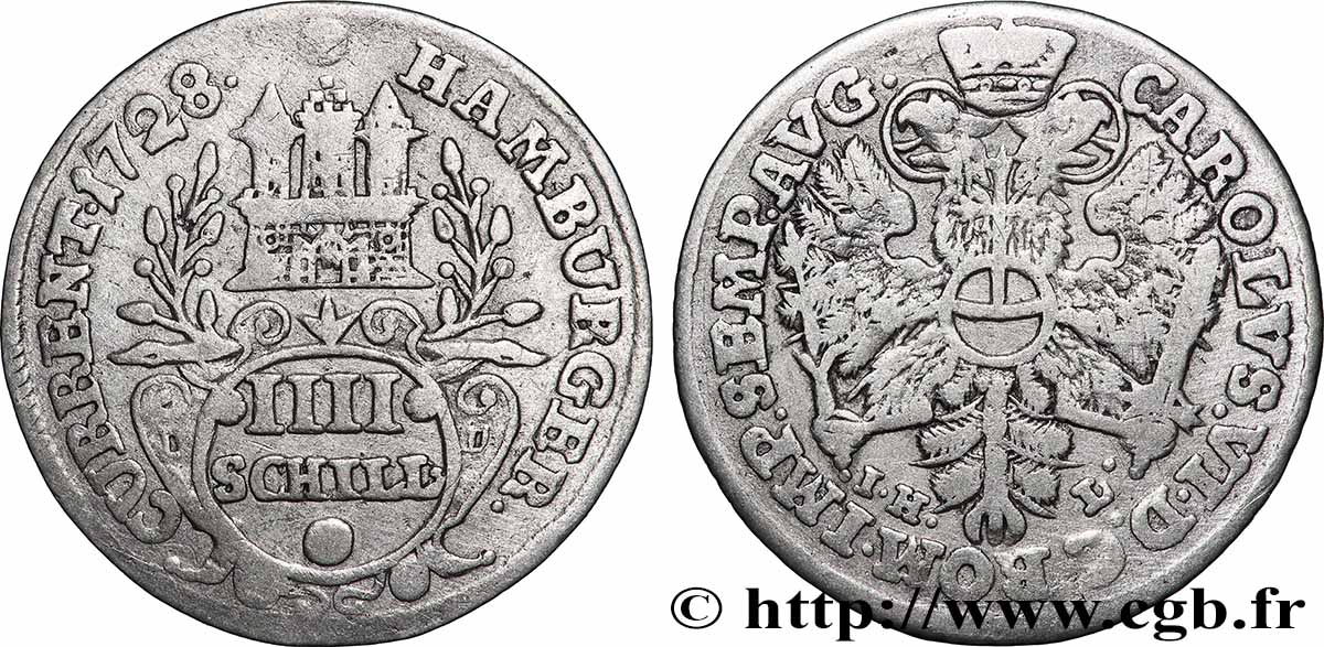 DEUTSCHLAND - HAMBURG FREIE STADT 4 Schilling armes de la ville  1728 Hambourg SS 