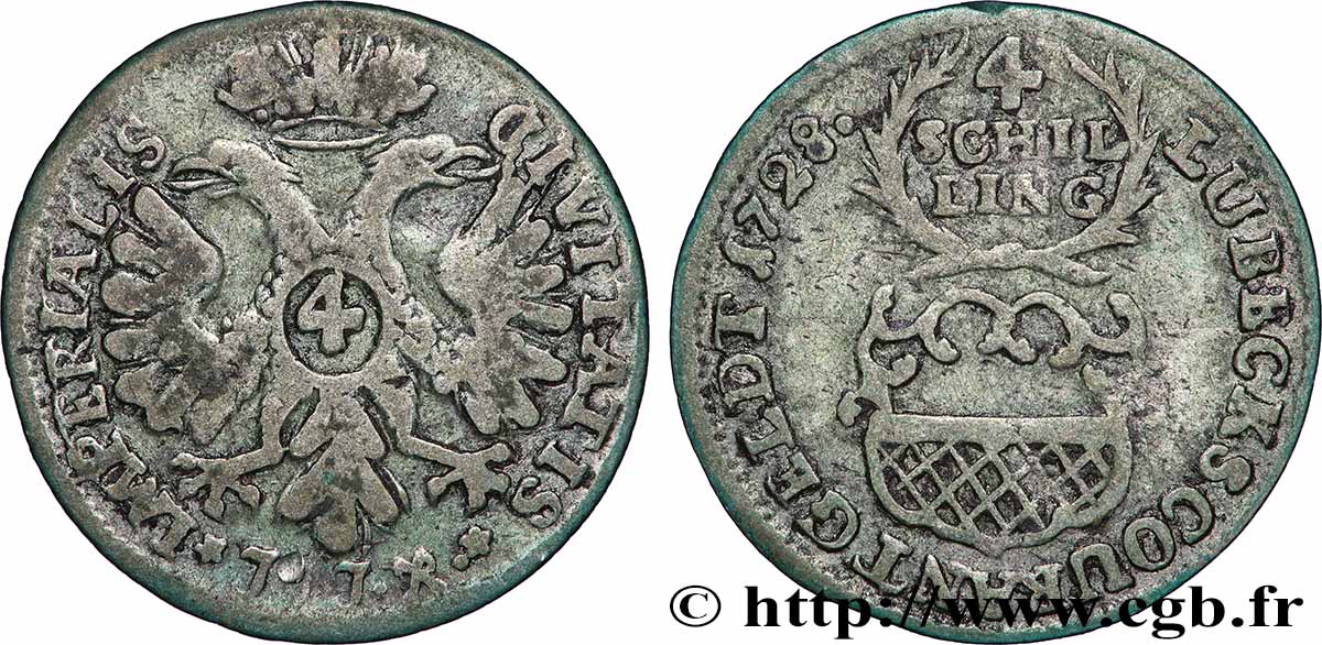 ALLEMAGNE - LUBECK - VILLE HANSÉATIQUE DE LUBECK 4 Schilling 1728 Lubeck S 