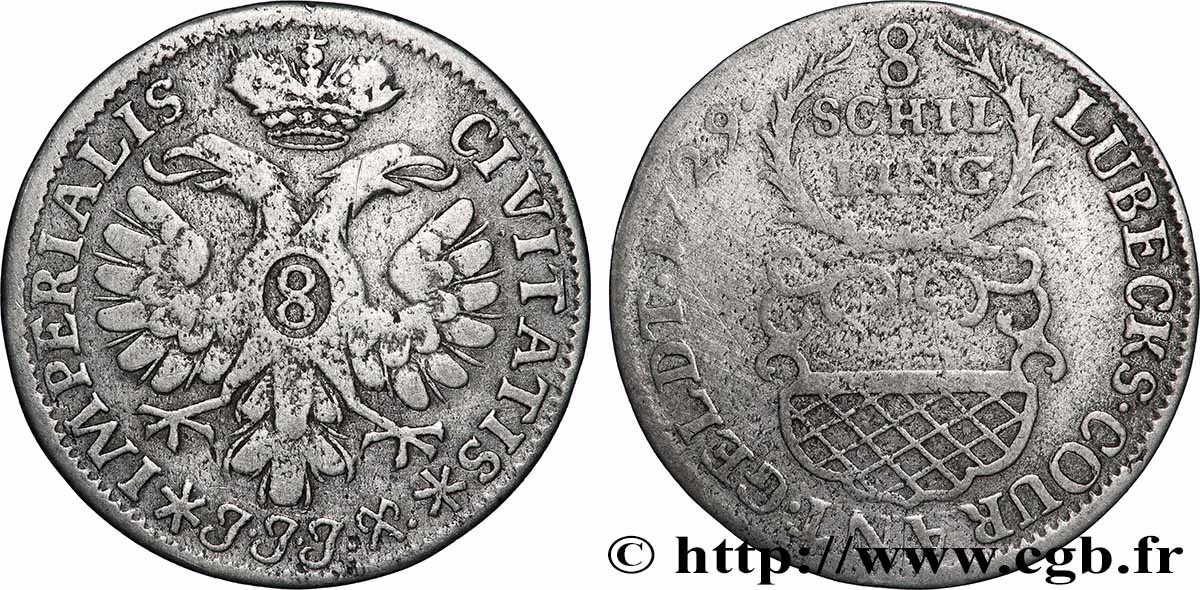 ALLEMAGNE - LUBECK - VILLE HANSÉATIQUE DE LUBECK 8 Schilling 1729 Lubeck S 