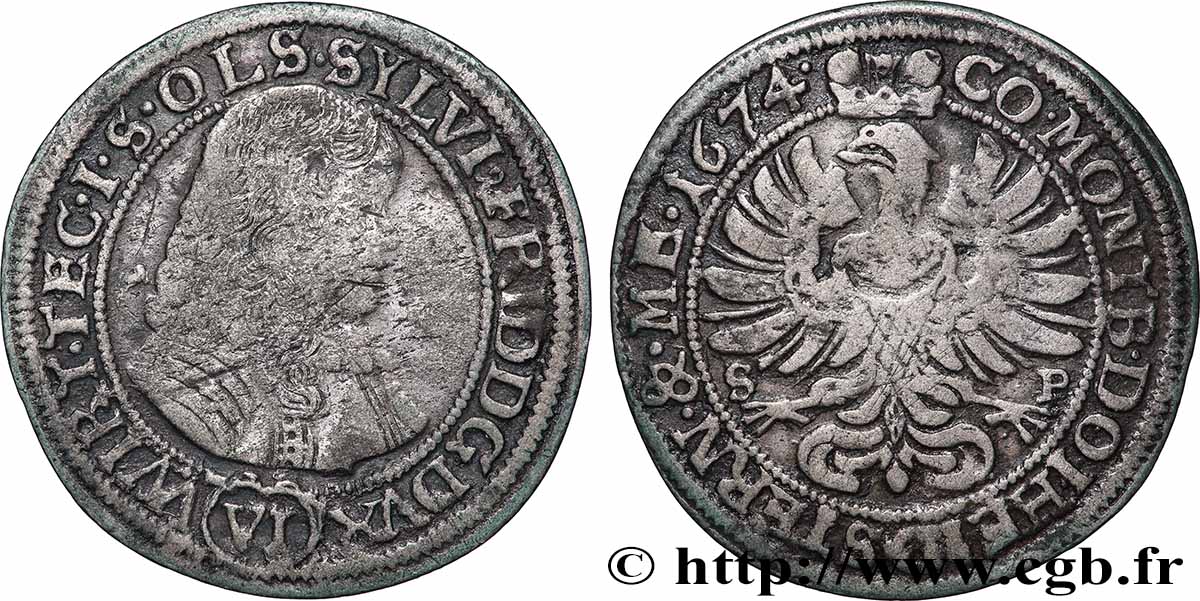 ALLEMAGNE - WURTEMBERG 6 Kreuzer au nom de Sylvain-Frédéric 1674 Stuttgart TB+ 