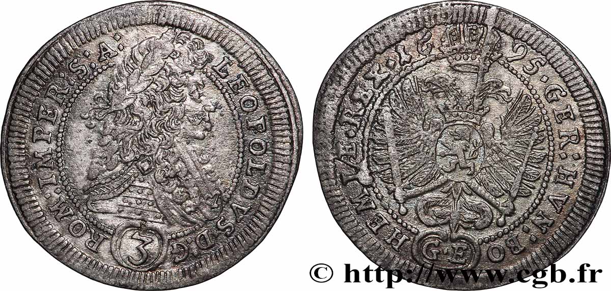 ÖSTERREICH - BÖHMEN - LEOPOLD I. 3 Kreuzer 1695 Prague SS 