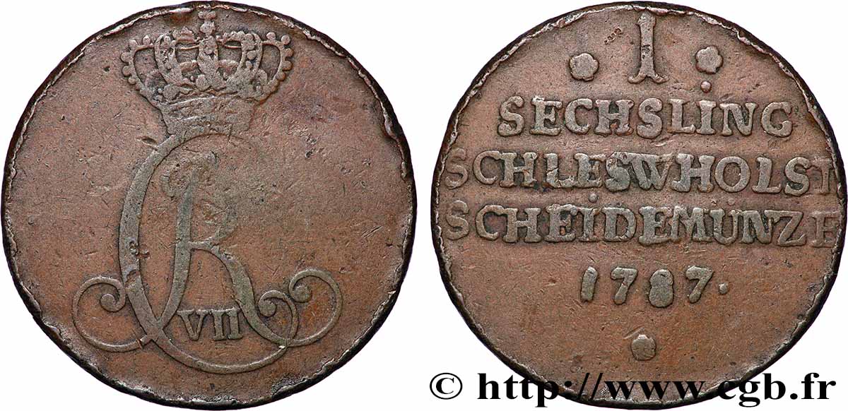 ALLEMAGNE - SCHLESWIG-HOLSTEIN 1 Sechsling Christian VII du Danemark 1787  TB 