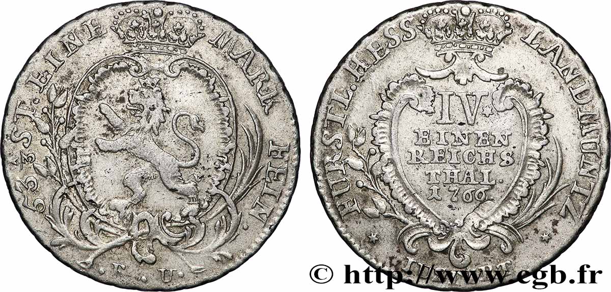ALLEMAGNE - PRINCIPAUTÉ DE HESSE-CASSEL - FRÉDÉRIC II 1/4 Reichsthaler  1766  SS 