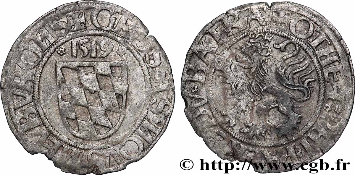 SAINT-EMPIRE ROMAIN GERMANIQUE - DUCHÉ DU PALATINAT NEUBOURG - OTHON HENRI ET PHILIPPE 1/2 Batzen 1519  fSS 