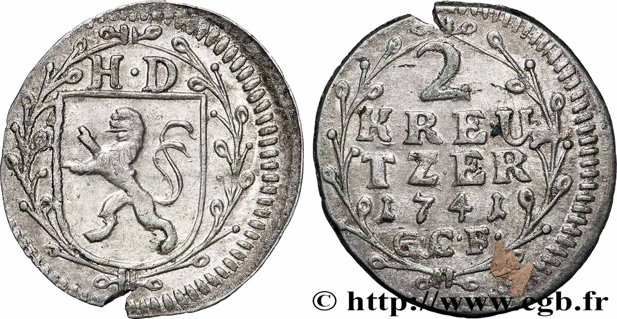 DEUTSCHLAND - HESSEN-DARMSTADT 2 Kreuzer Louis VIII 1741  SS 