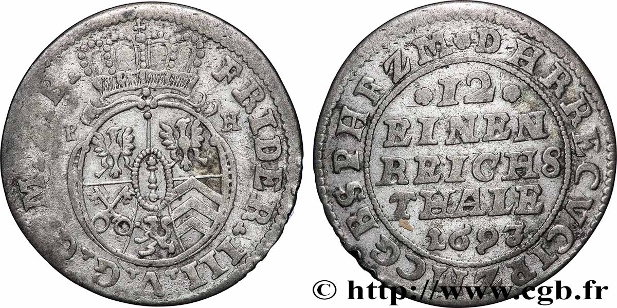 DEUTSCHLAND - BRANDENBURG-PRUSSEN 1/12 Thaler Frederick III 1693 Magdebourg SS 