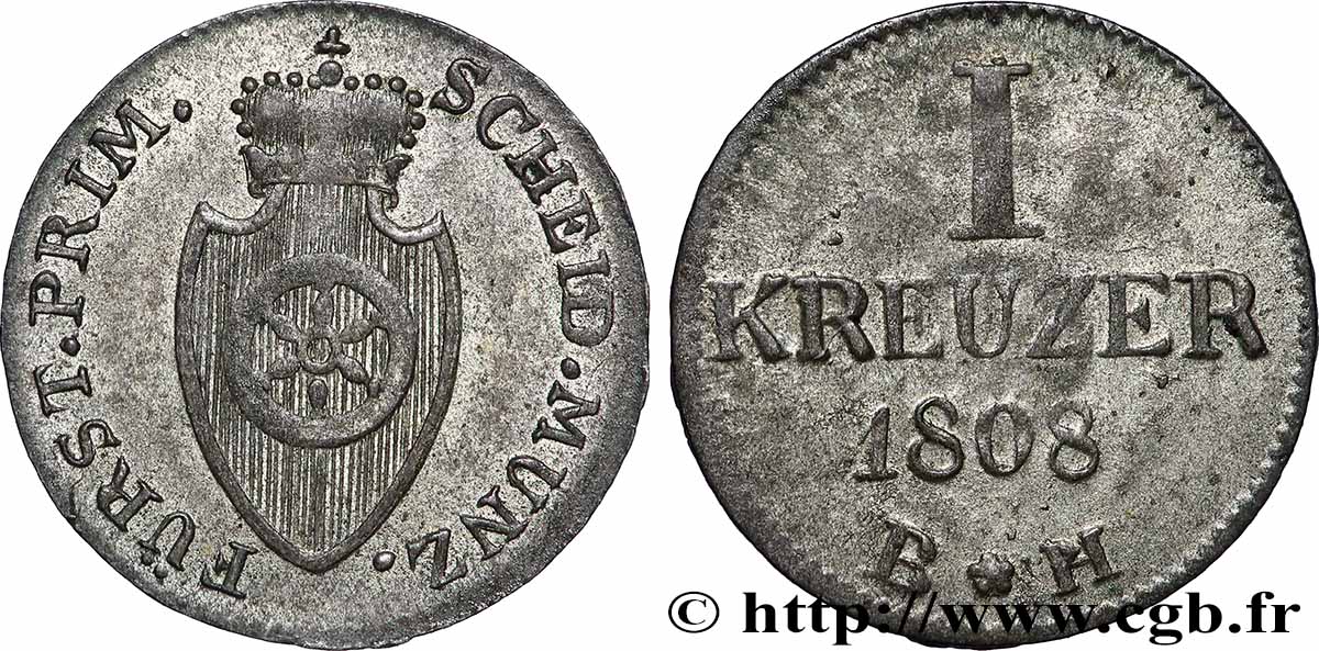 CONFÉDÉRATION DU RHIN 1 Kreuzer 1808 Francfort TTB 
