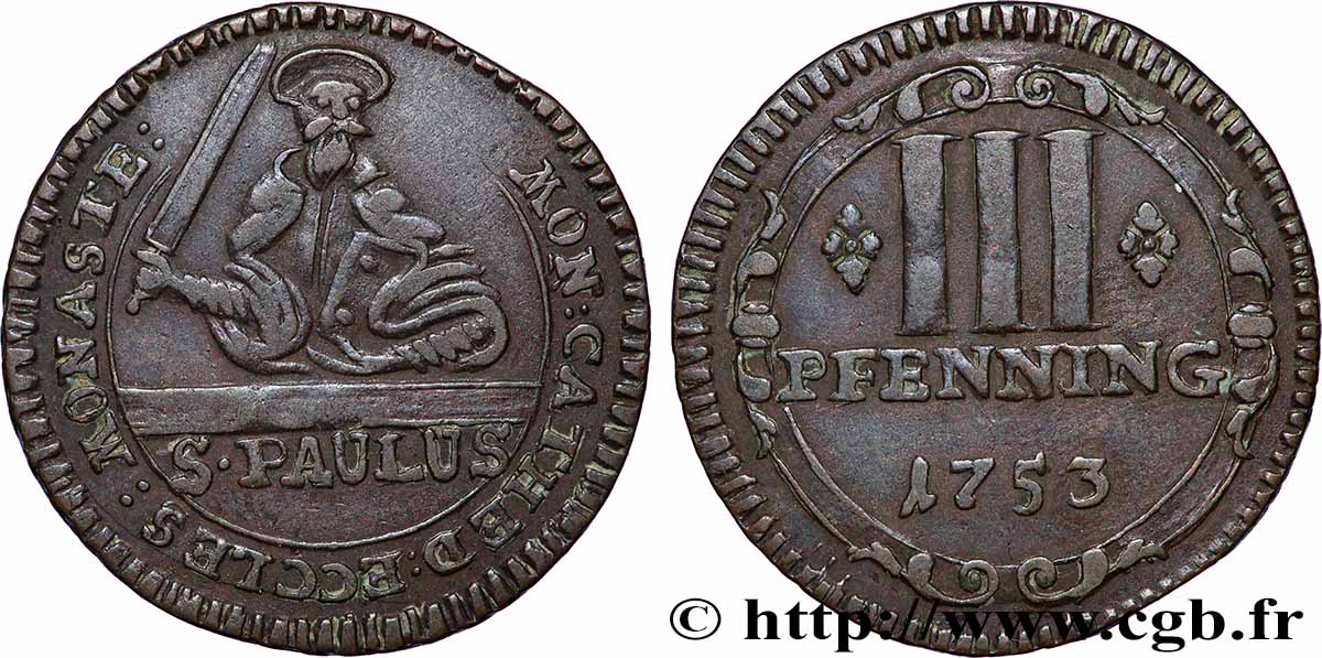 DEUTSCHLAND - MUNSTER 3 Pfenning Chapitre de la Cathédrale de Munster 1753  SS 