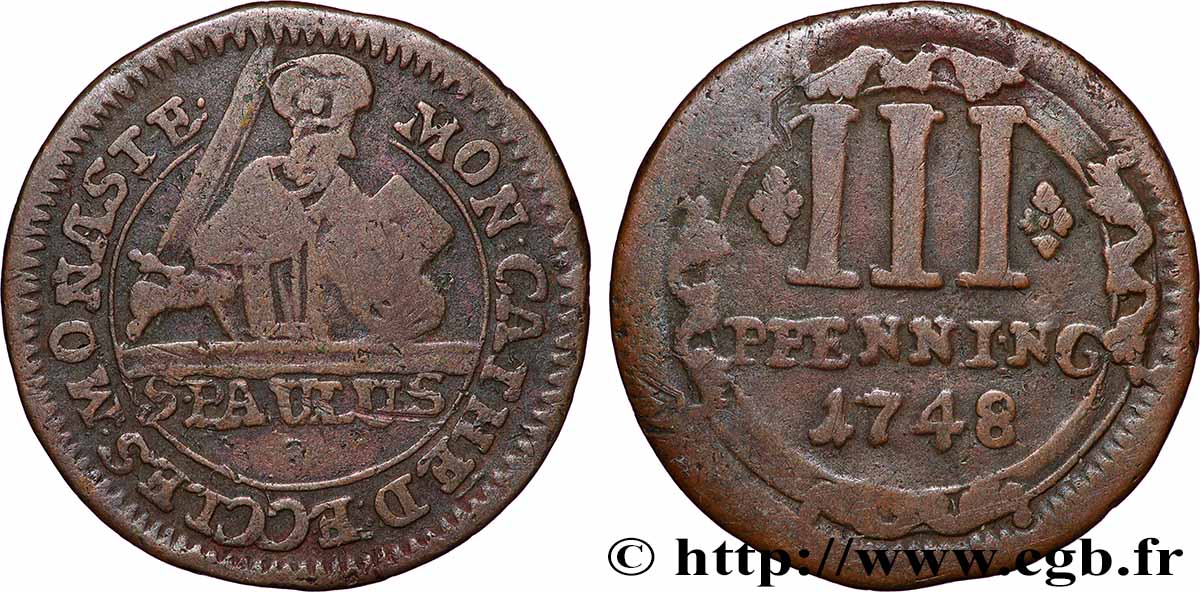 DEUTSCHLAND - MUNSTER 3 Pfenning Chapitre de la Cathédrale de Munster 1748  fSS 