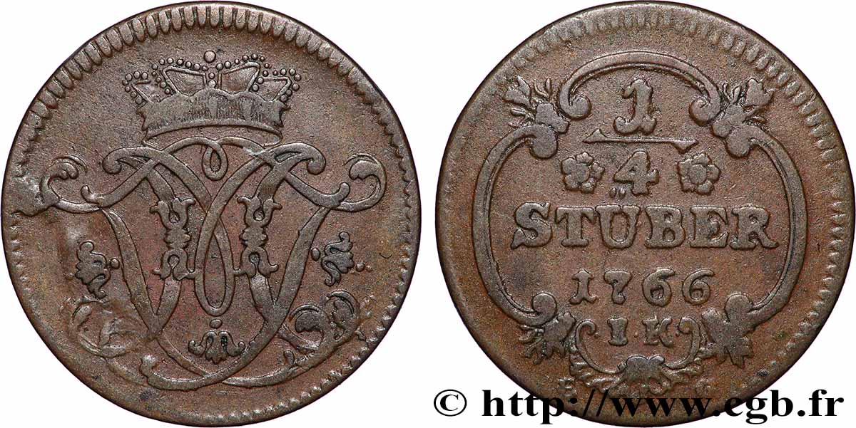DEUTSCHLAND - KÖLN 1/4 Stuber armes de Maximilien-Frédéric de Königsegg-Rotenfels prince-évèque 1766  SS 