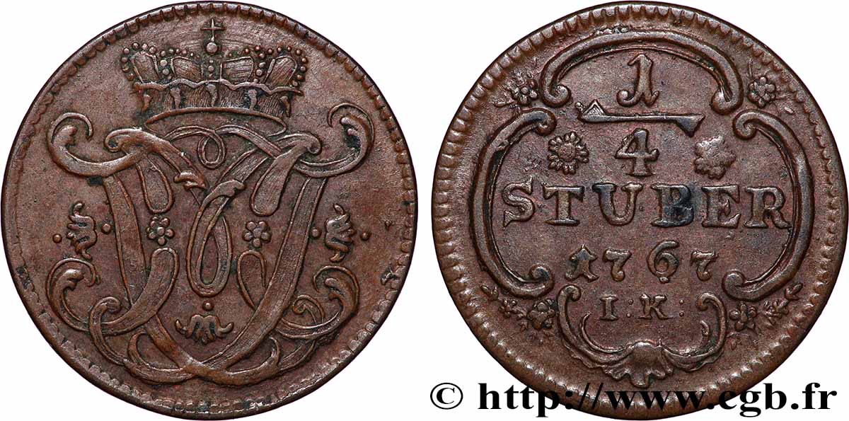 DEUTSCHLAND - KÖLN 1/4 Stuber armes de Maximilien-Frédéric de Königsegg-Rotenfels prince-évèque 1767  SS 