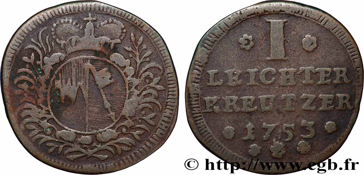 ALLEMAGNE - WURTZBOURG (EVÊCHÉ DE) 1 Leichter Kreuzer Charles Philippe de Greiffenklau-Vollraths 1753  TB+ 