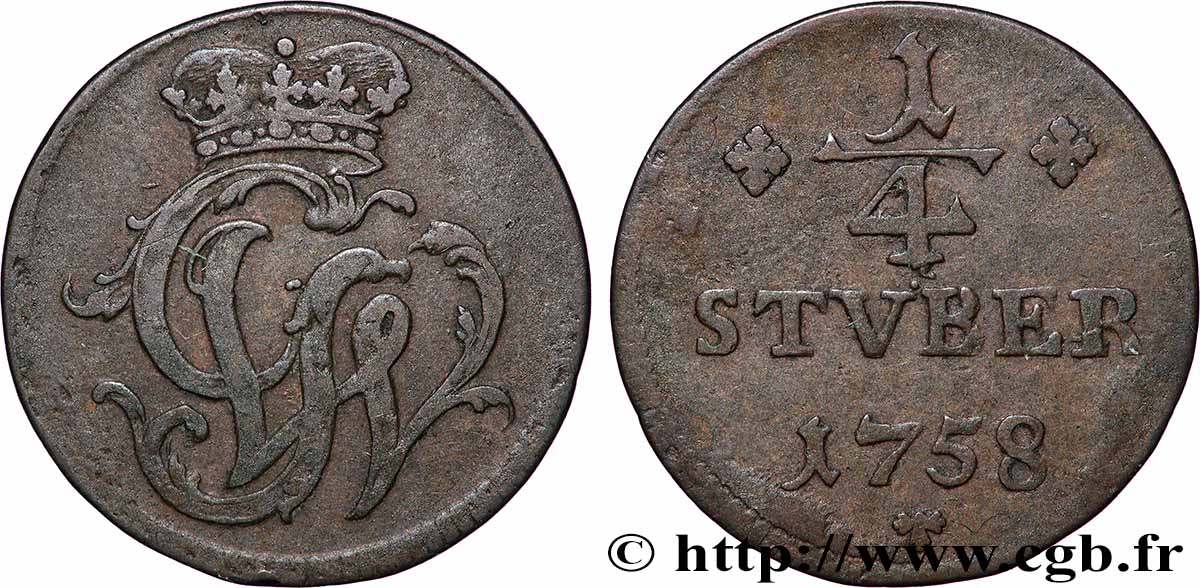 DEUTSCHLAND - WIED-RUNKEL 1/4 Stuber monogramme de Johann Ludwig Adolf 1758  SS 