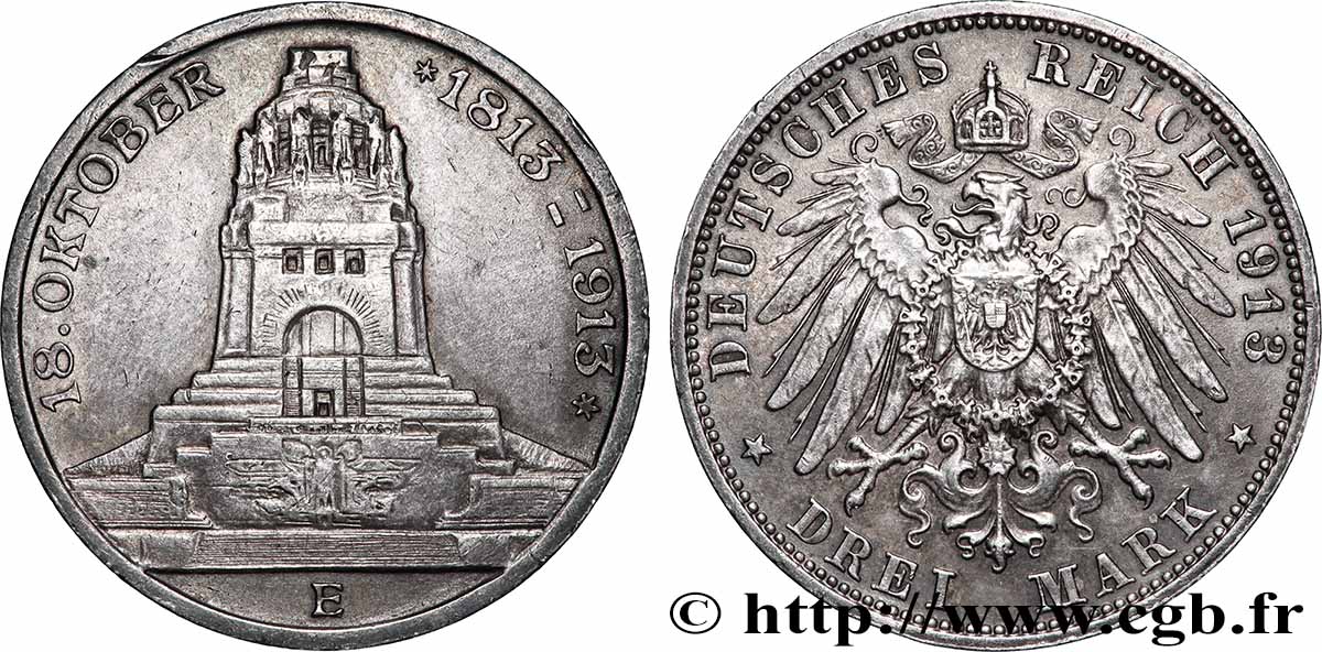 ALLEMAGNE - SAXE 3 Mark ‘Monument de la Bataille des Nations’  1913 Dresde TTB+ 