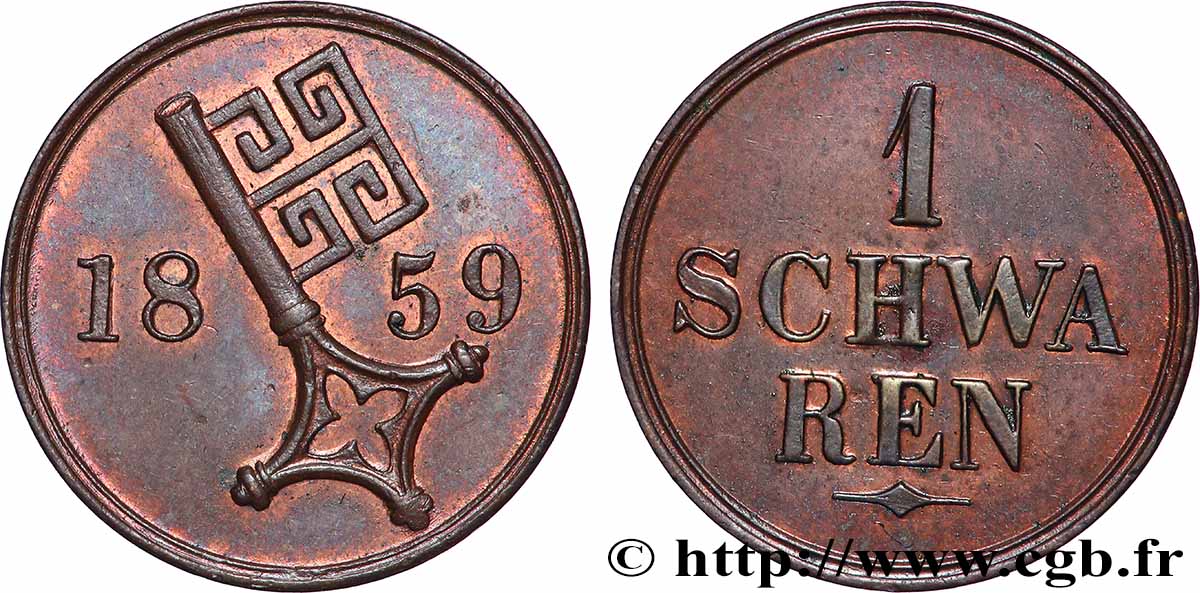 ALLEMAGNE - VILLE LIBRE HANSÉATIQUE DE BRÊME 1 Schwaren clef 1859  SUP 