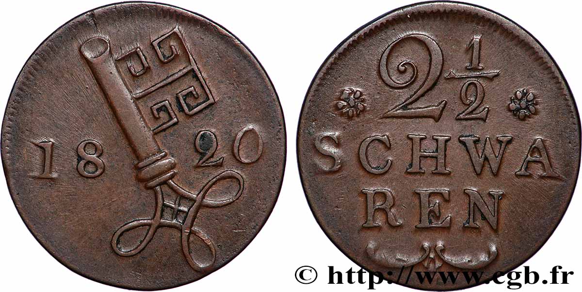 ALLEMAGNE - VILLE LIBRE HANSÉATIQUE DE BRÊME 2 1/2 Schwaren 1820  TTB 
