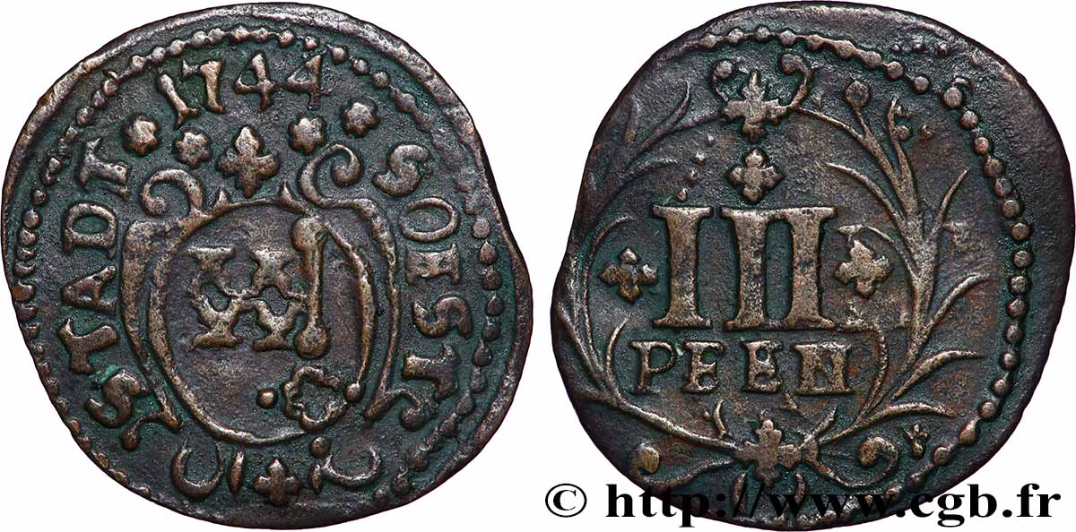 ALLEMAGNE - SOEST III Pfennig écu à la clef 1744  TTB 
