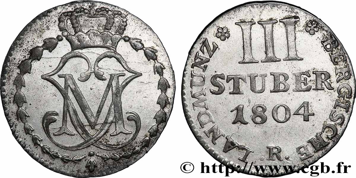 ALLEMAGNE - BERG 3 Stuber monogramme de Maximilien Joseph Duc de Berg 1804 Düsseldorf TTB 