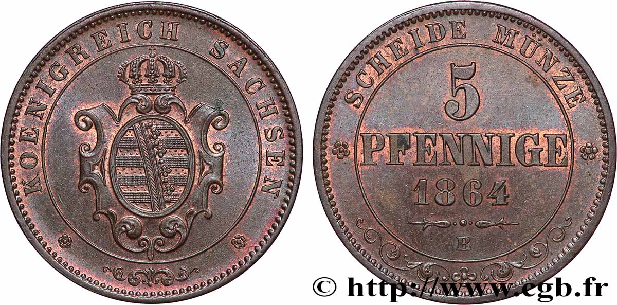 ALLEMAGNE - SAXE 5 Pfennige 1864 Dresde SUP 