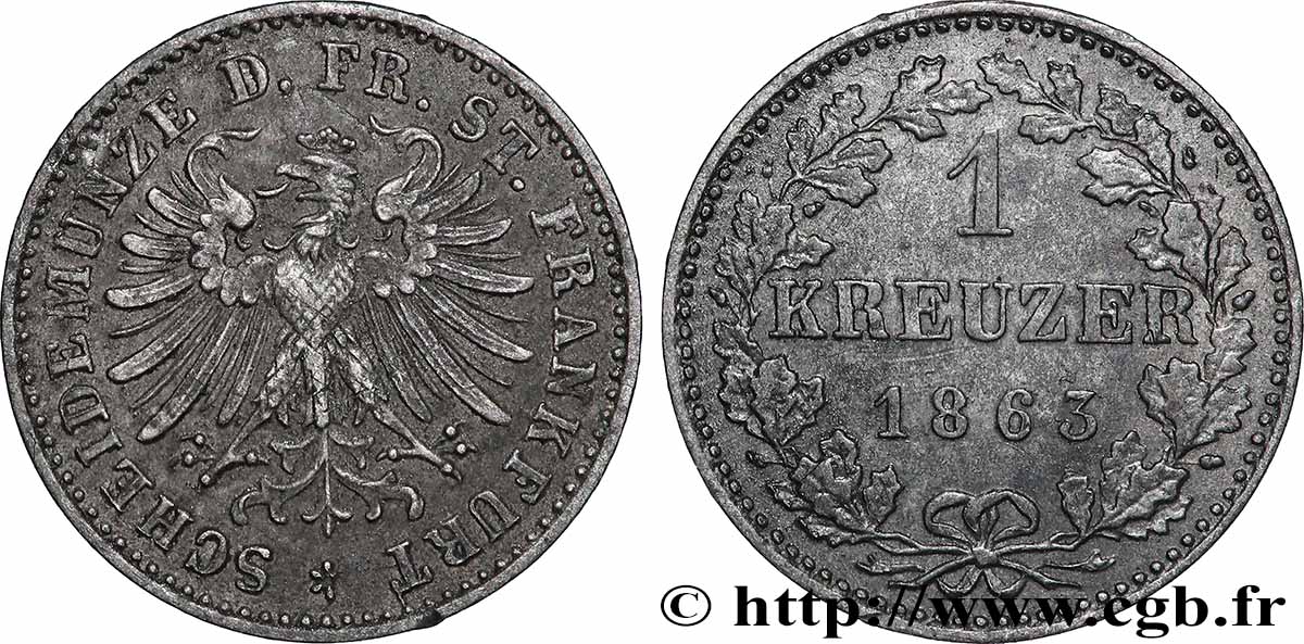 GERMANY - FREE CITY OF FRANKFURT 1 Kreuzer 1863 Francfort AU 