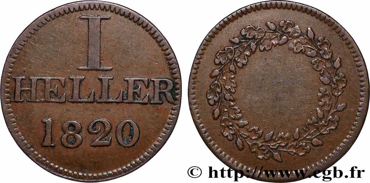 GERMANIA - LIBERA CITTA DE FRANCOFORTE 1 Heller aigle - ville libre de Francfort 1820 Francfort q.SPL 