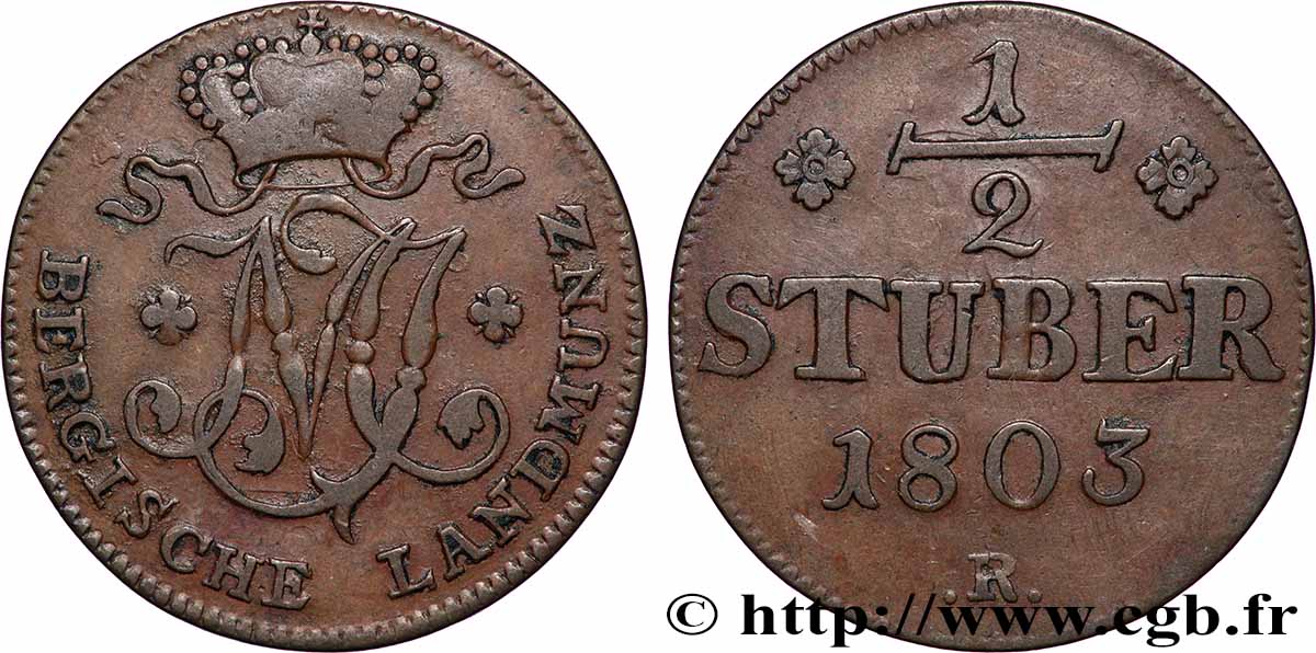 ALLEMAGNE - BERG 1/2 Stuber Maximilien Joseph Duc de Berg 1803 Düsseldorf TTB 