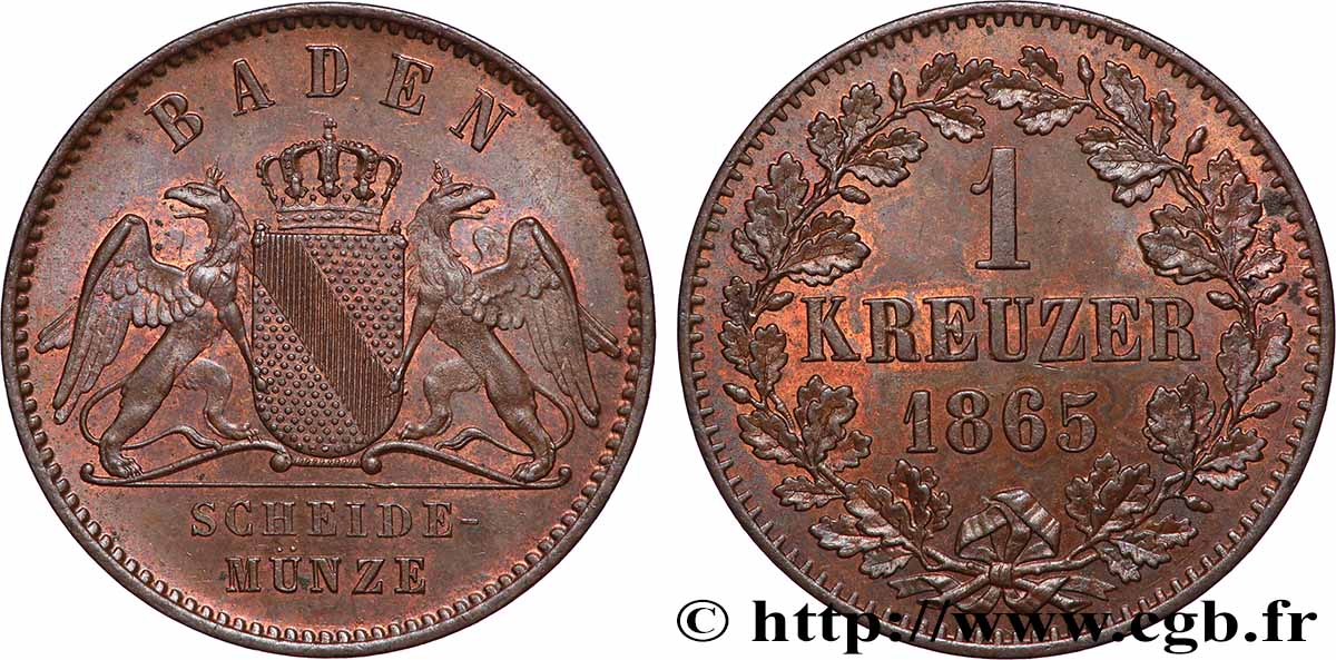 DEUTSCHLAND - BADEN 1 Kreuzer Grand-Duché de Bade 1865  VZ 