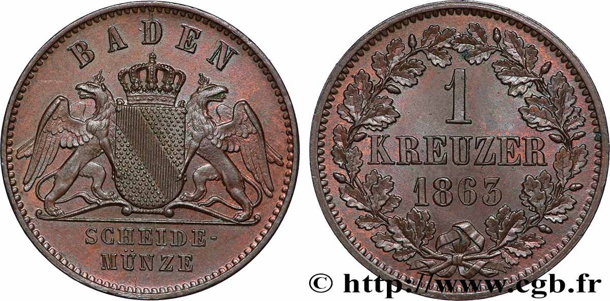 DEUTSCHLAND - BADEN 1 Kreuzer Grand-Duché de Bade 1863  VZ 