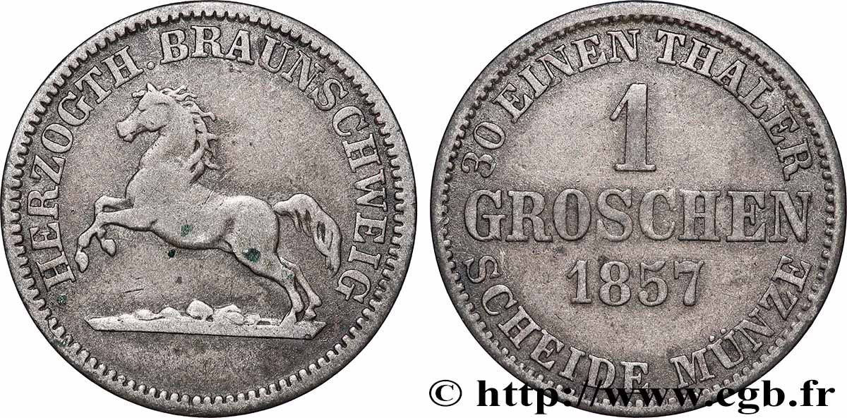 GERMANIA - BRUNSWICK 1 Groschen type au cheval bondissant 1857 Brunswick - B  q.BB 