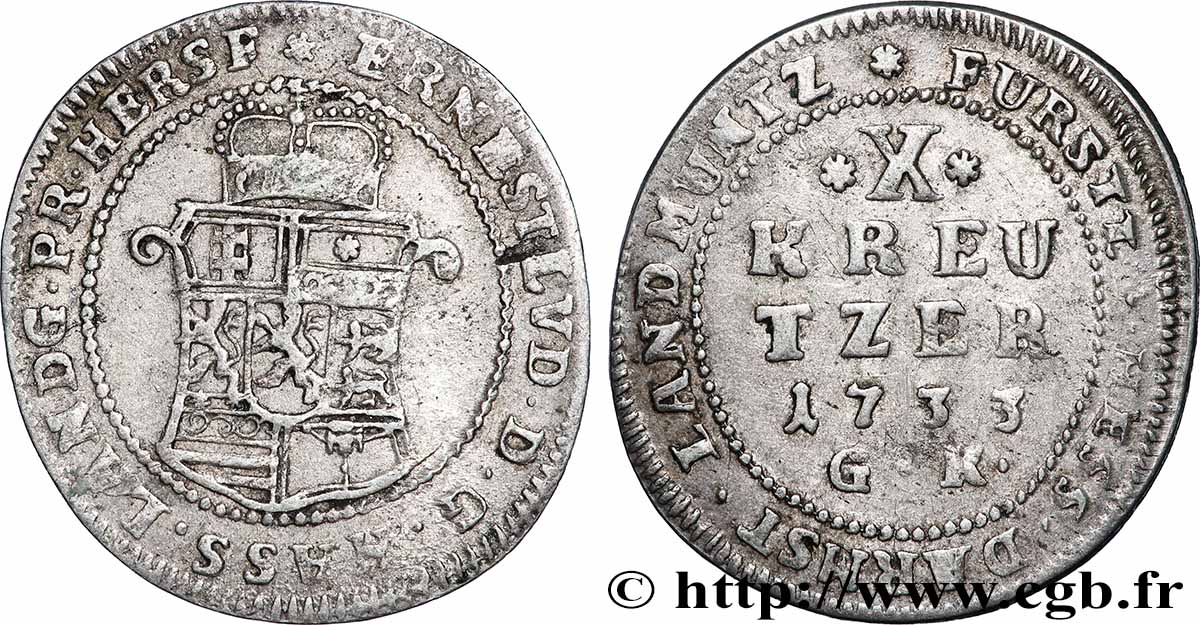 ALLEMAGNE - HESSE-DARMSTADT- ERNEST- LOUIS 10 Kreuzer 1733 Darmstadt SS 