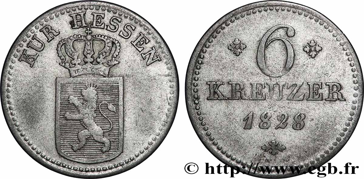 ALLEMAGNE - HESSE 6 Kreuzer Electorat de Hesse 1828  TTB 
