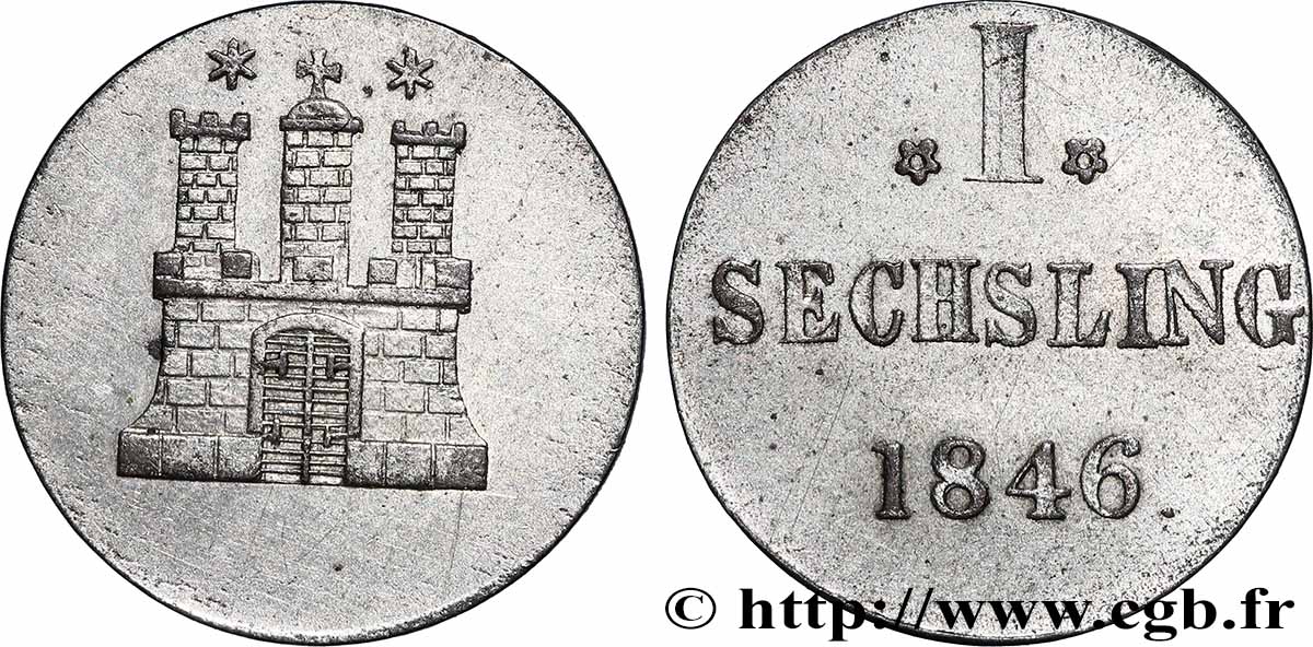 DEUTSCHLAND - HAMBURG FREIE STADT 1 Sechsling 1846 Hambourg fVZ 