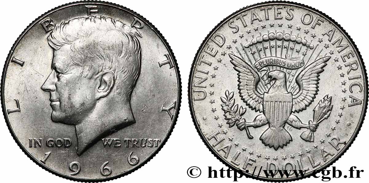 VEREINIGTE STAATEN VON AMERIKA 1/2 Dollar Kennedy 1966 Philadelphie fVZ 