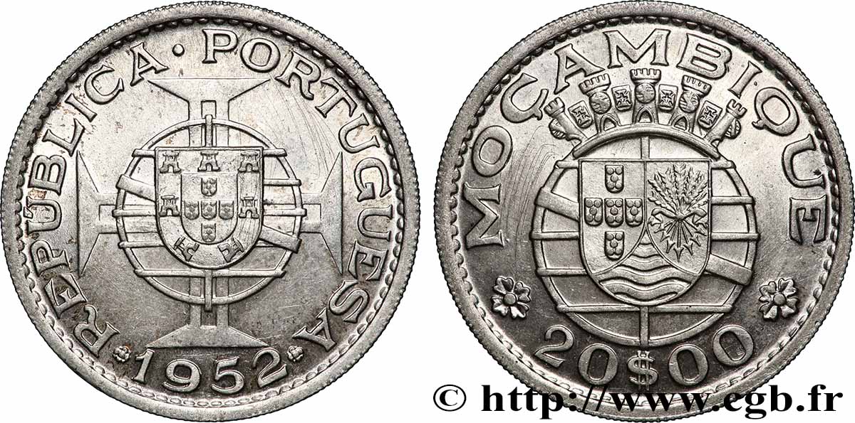 MOZAMBICO 20 Escudos colonie portugaise du Mozambique 1952  SPL 