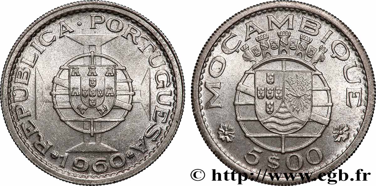 MOZAMBIQUE 5 Escudos colonie portugaise du Mozambique 1960 Lisbonne AU 
