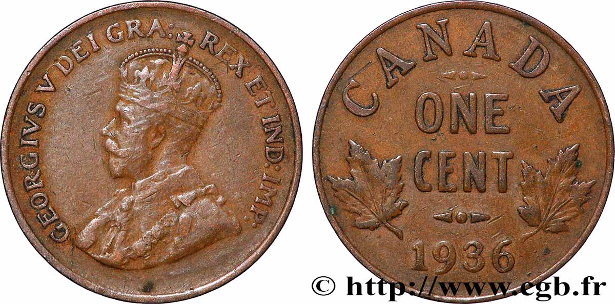 CANADA 1 Cent Georges V 1936 Ottawa TTB 
