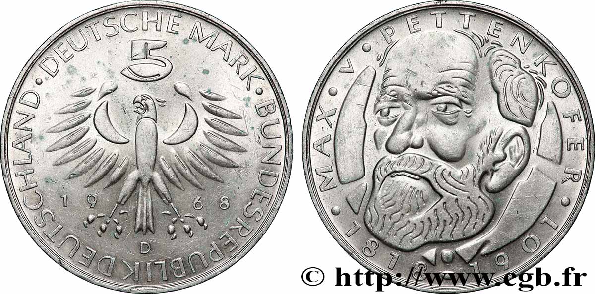 ALLEMAGNE 5 Mark chimiste Max Joseph von Pettenkofer 1968 Munich SUP 