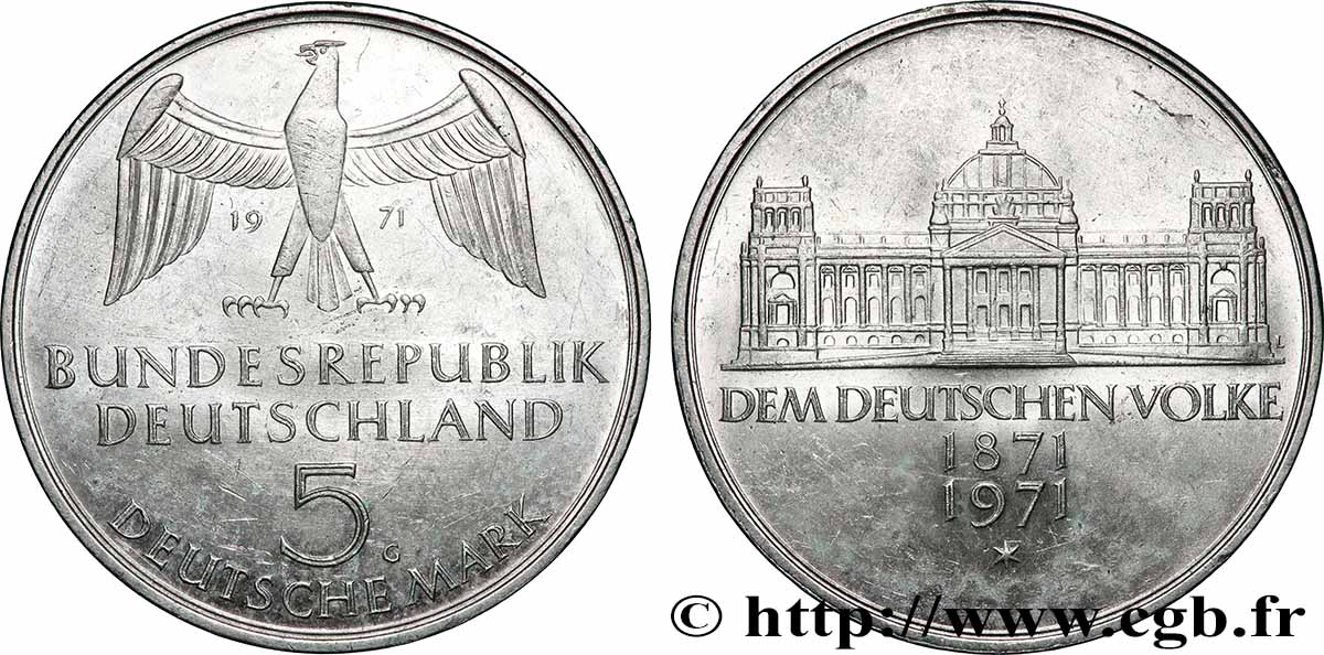 GERMANY 5 Mark Centenaire du parlement allemand 1971 Karlsruhe MS 