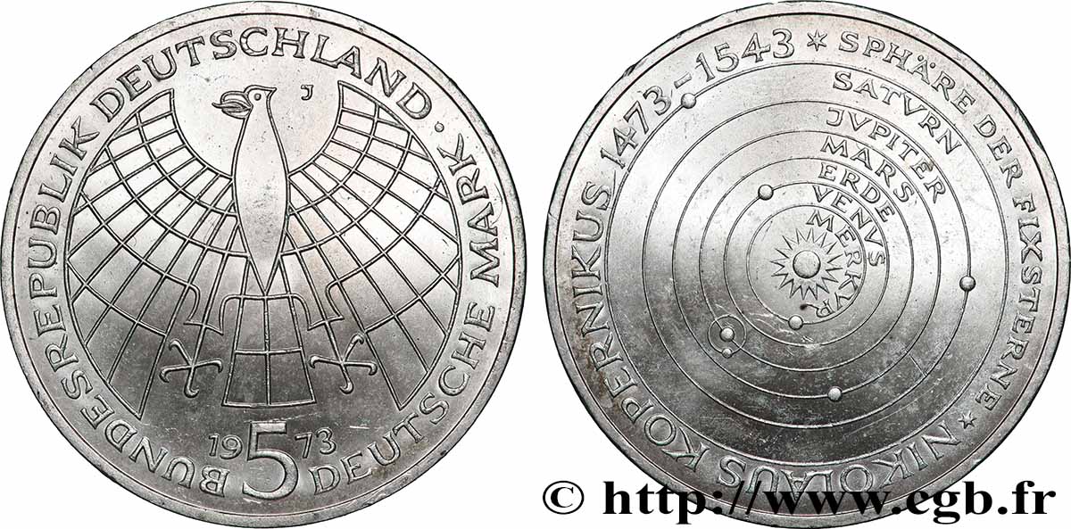 ALLEMAGNE 5 Mark Nicolas Copernic 1973 Hambourg SUP 