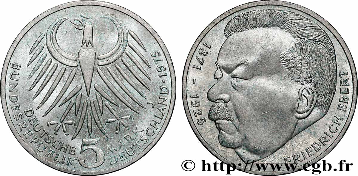 ALLEMAGNE 5 Mark Friedrich Ebert 1975 Hambourg SUP 