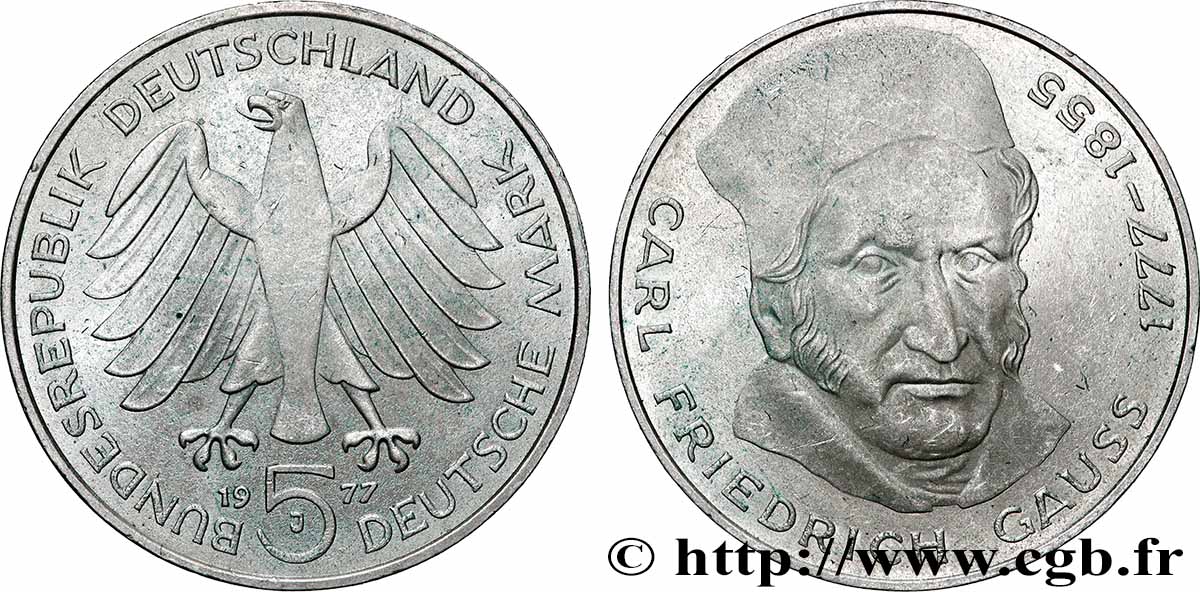 ALLEMAGNE 5 Mark Proof Carl Friedrich Gauss 1977 Hambourg SUP 