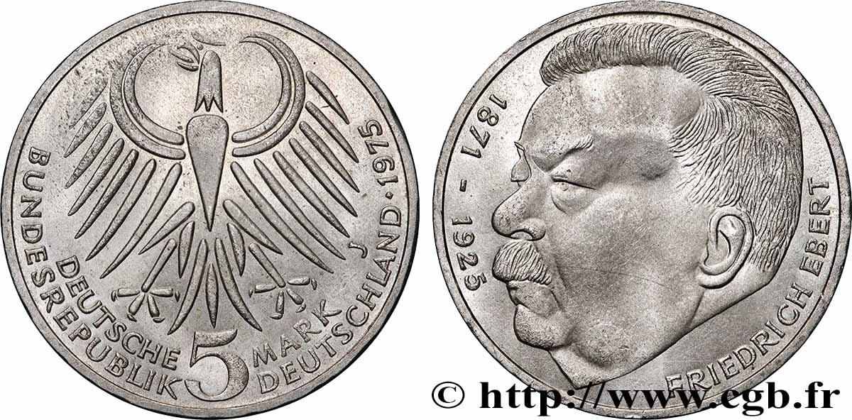 ALLEMAGNE 5 Mark Friedrich Ebert 1975 Hambourg SUP 