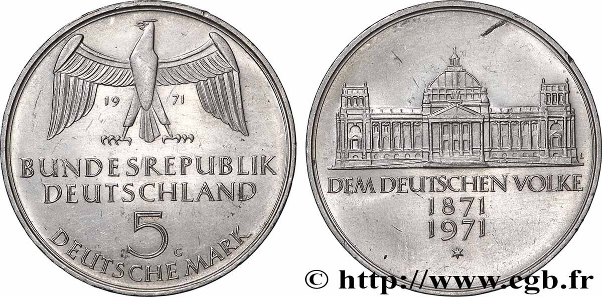 GERMANY 5 Mark Centenaire du parlement allemand 1971 Karlsruhe MS 