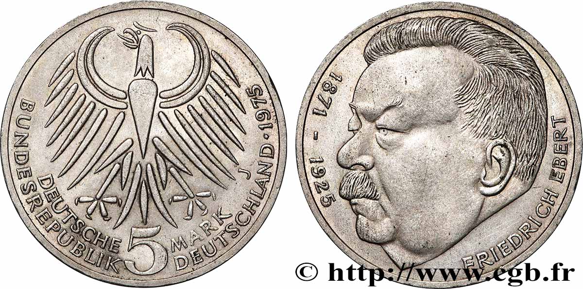 ALLEMAGNE 5 Mark Friedrich Ebert 1975 Hambourg SUP 