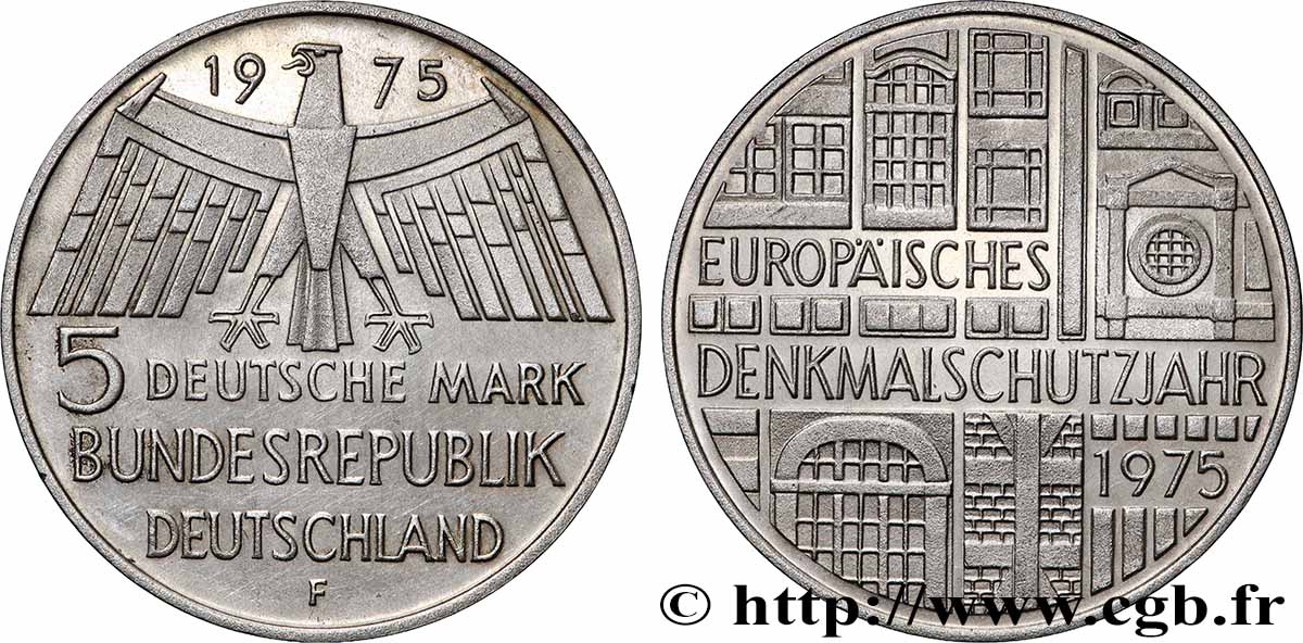 ALLEMAGNE 5 Mark Proof Année européenne du patrimoine 1975 Stuttgart - F SUP 