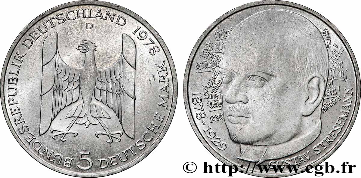 ALLEMAGNE 5 Mark Gustav Stresemann 1978 Munich SUP 