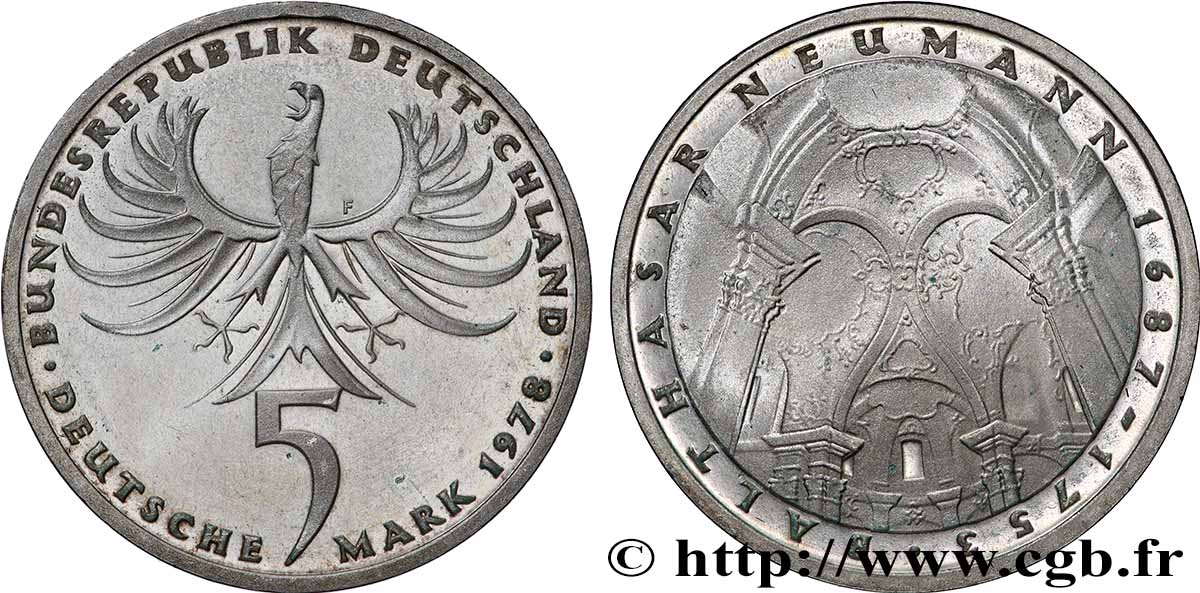 ALLEMAGNE 5 Mark Proof l’architecte baroque Balthazar Neumann 1978 Stuttgart SUP 