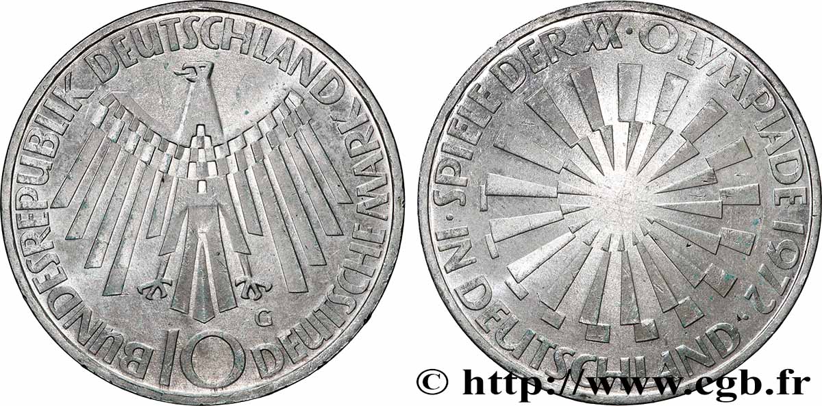 ALLEMAGNE 10 Mark Proof XXe J.O. Munich “IN MÜNCHEN” 1972 Karlsruhe SUP+ 
