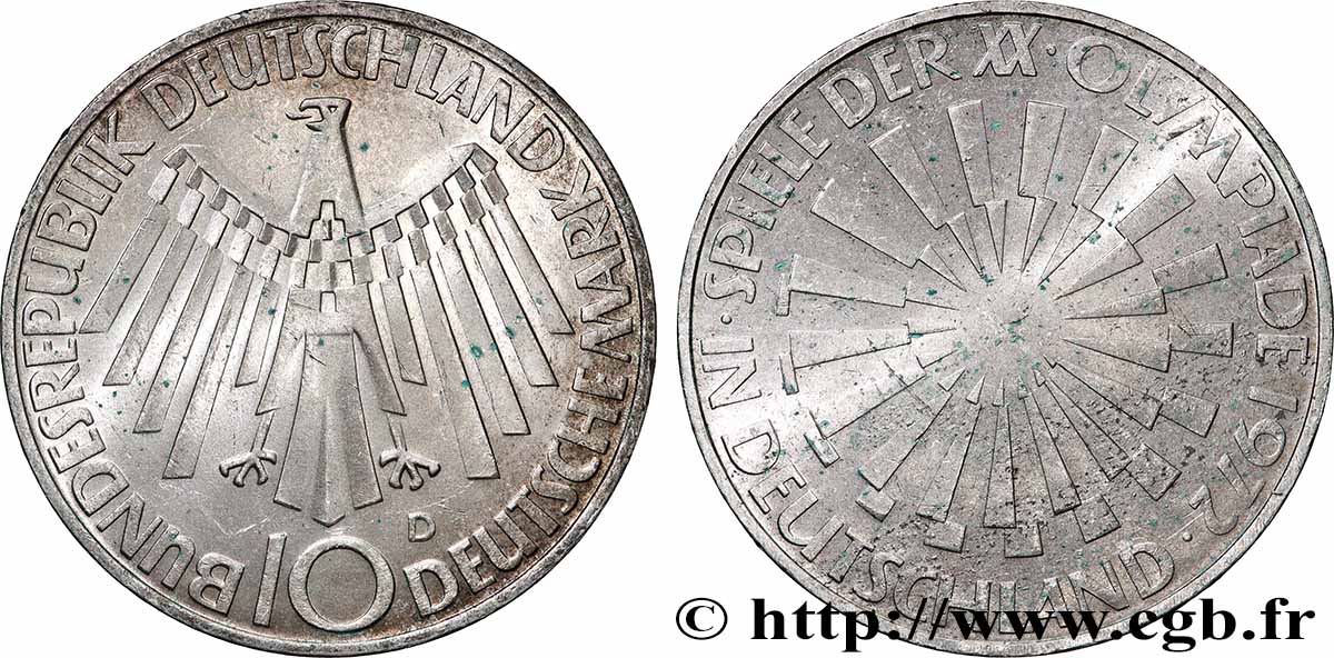 GERMANY 10 Mark XXe J.O. Munich “IN MÜNCHEN” 1972 Munich MS 